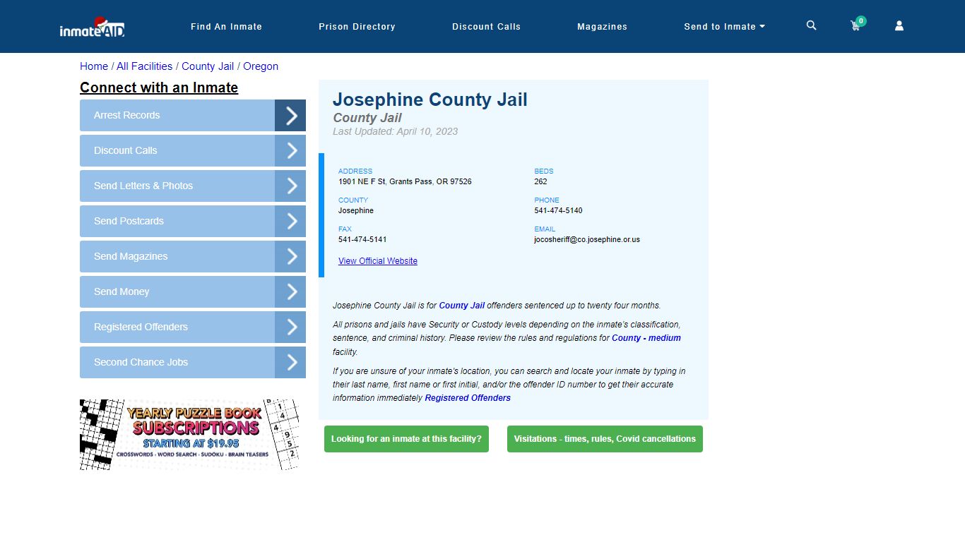 Josephine County Jail - Inmate Locator - Grants Pass, OR